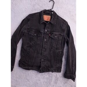Levis Trucker Jacket Womens Small Black Denim Faded Casual Stretch Biker Casual